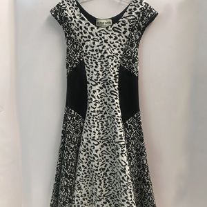 Black and white knit paneled dress